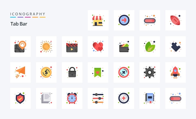 25 タブ バー フラット カラー アイコン パック ベクトル アイコン イラスト