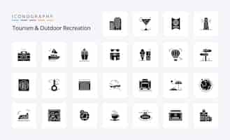 Free vector 25 tourism and outdoor recreation solid glyph icon pack