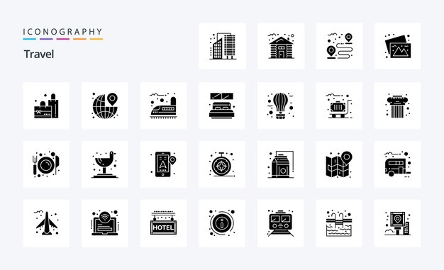25 Travel Solid Glyph icon pack Векторные иконки иллюстрации