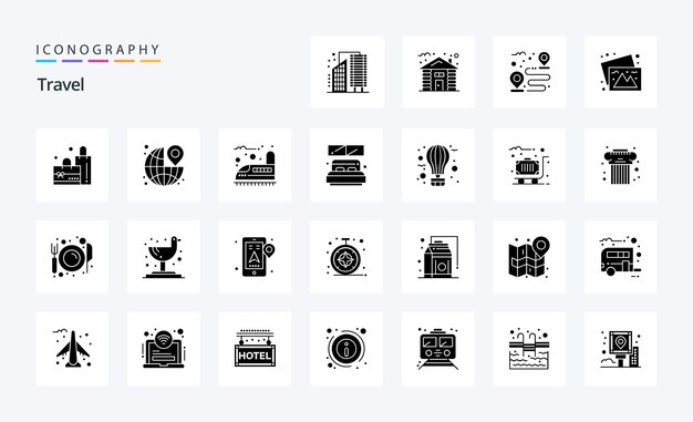 25 Travel Solid Glyph icon pack Vector icons illustration