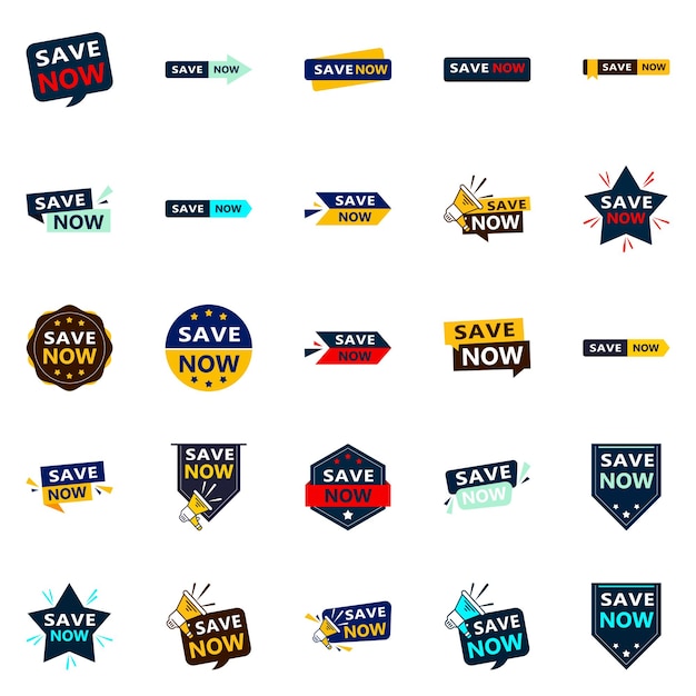 Vettore gratuito 25 banner tipografici versatili per promuovere il risparmio in diversi contesti