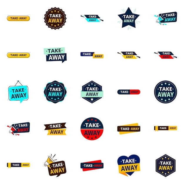 Free vector 25 versatile vector designs in the take away pack perfect for food delivery service advertising