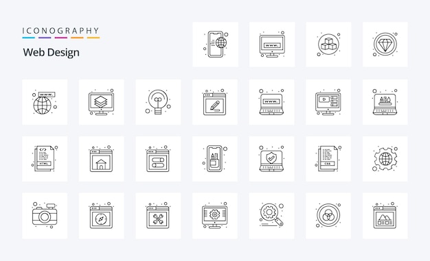 25 Web デザイン ライン アイコン パック ベクトル アイコン イラスト
