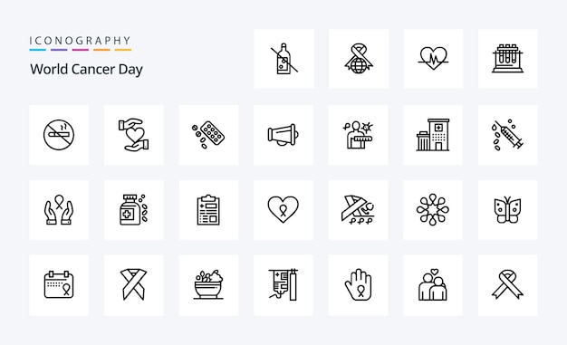 Free vector 25 world cancer day line icon pack