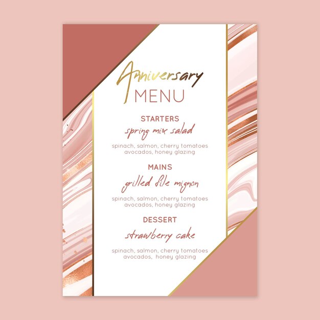 Modello di menu anniversario di 25 anni