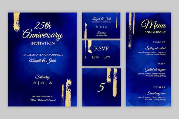 Free vector 25 years anniversary stationery collection