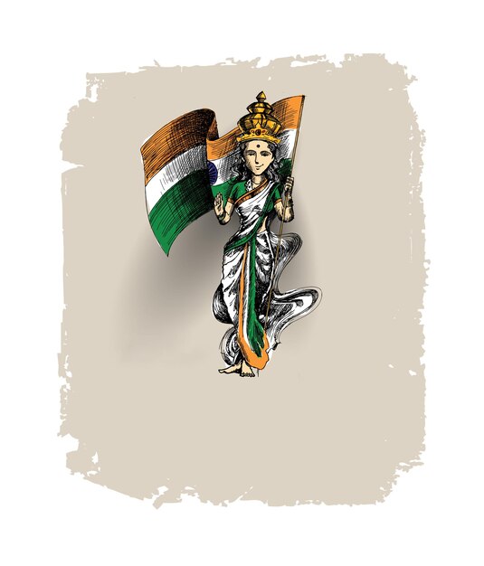 26 January. Bharat Mata (Mother India) holding Indian Flag Indian Republic Day Design.