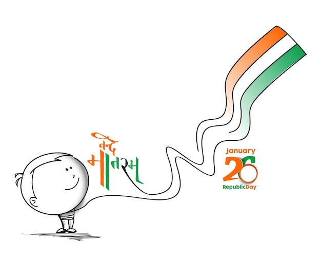 1월 26일 공화국의 날 개념은 손으로 인도 국기를 들고 있는 소년입니다. 만화 벡터 배경입니다.