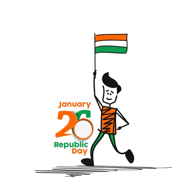 26 января день республики концепция мальчик с рукой держит индийский флаг
