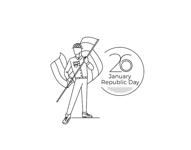 1월 26일 인도 국기를 들고 있는 소년과 함께 공화국의 날 개념. 만화 벡터 배경입니다.