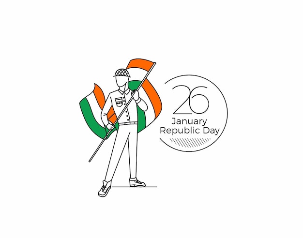 1월 26일 인도 국기를 들고 있는 소년과 함께 공화국의 날 개념. 만화 벡터 배경입니다.