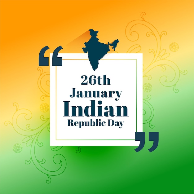 26th january republic day wishes card with indian map silhouette