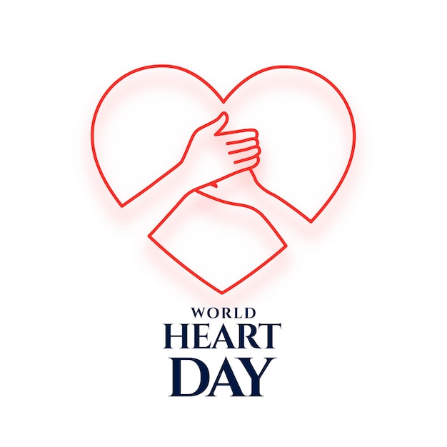 Vettore gratuito poster della giornata internazionale del cuore del 29 settembre con il vettore della mano umana al tratto