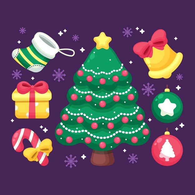 2d christmas tree with ornaments