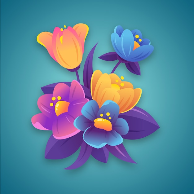 2d colorful gradient paper style flowers