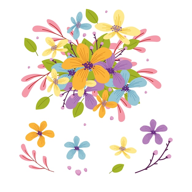 Free vector 2d flowers bouquet illustration collection