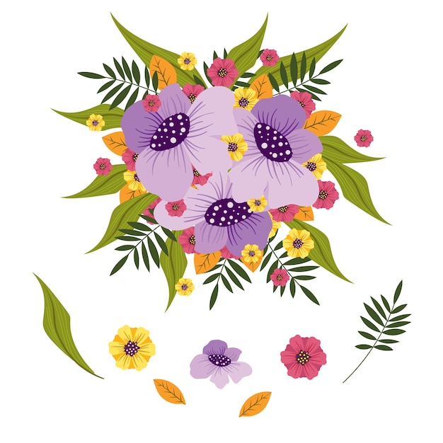 Free vector 2d flowers bouquet pack illustration