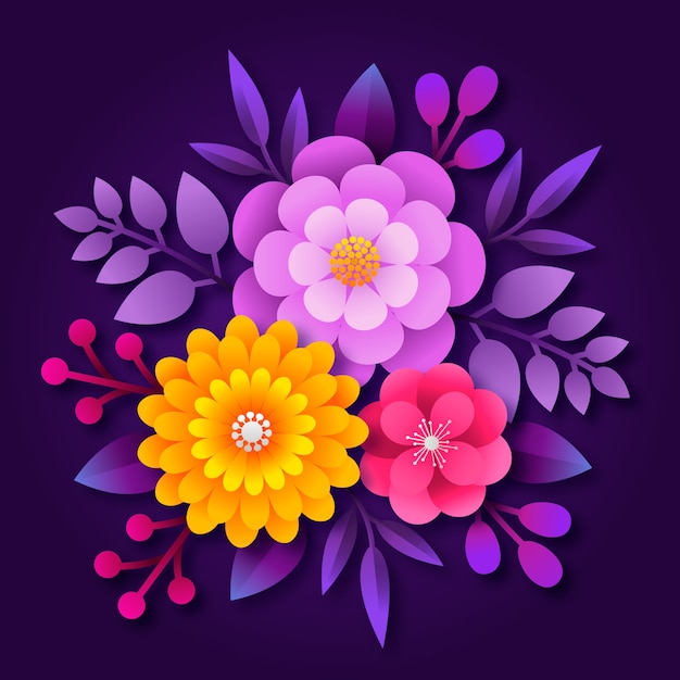 Free vector 2d gradient paper style flowers