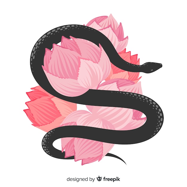 Vettore gratuito 2d serpente con sfondo di fiori