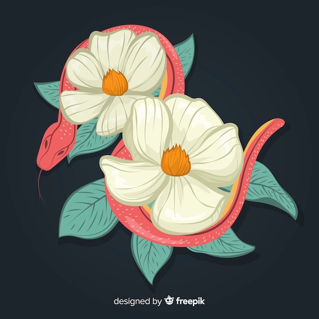 Free vector 2d snake with flowers