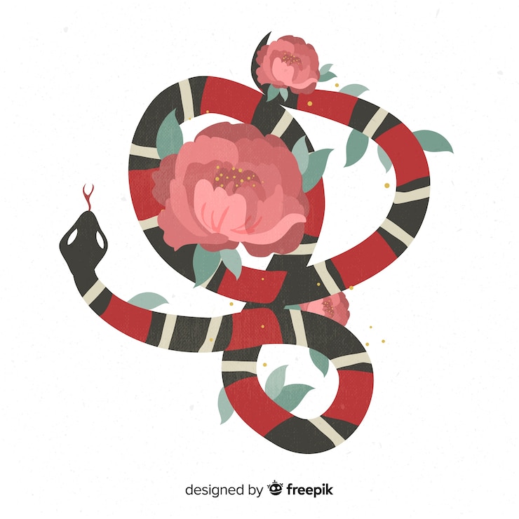 Free Vector 2d snake with flowers