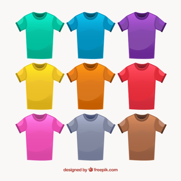 Vettore gratuito collezione di t-shirt 2d in diversi colori