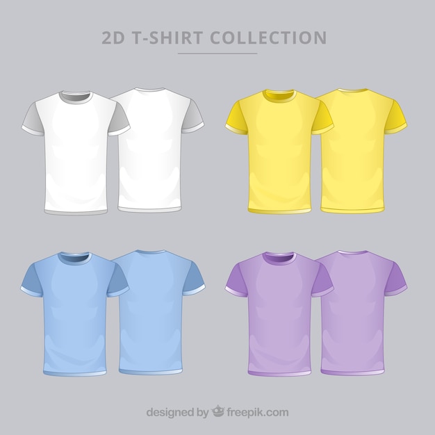 Vettore gratuito collezione di t-shirt 2d in diversi colori