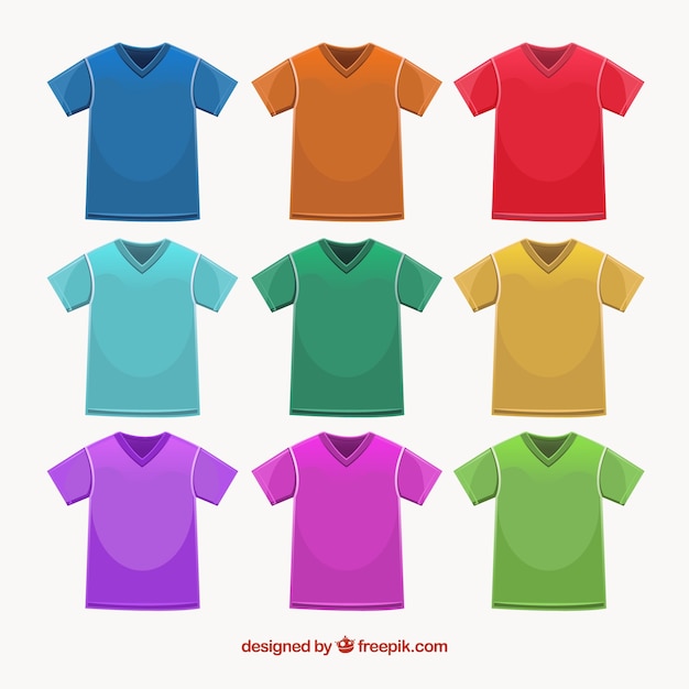 Бесплатное векторное изображение 2d коллекция футболок разных цветов