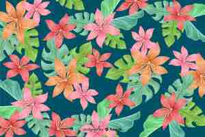 Free vector 2d tropical flowers background