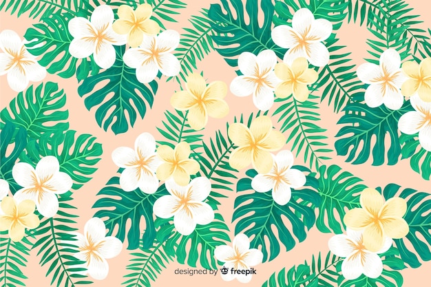 Free vector 2d tropical flowers background