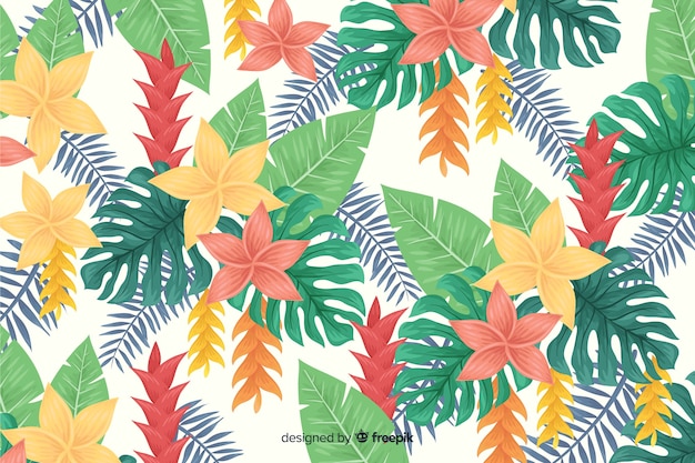 Free vector 2d tropical flowers background