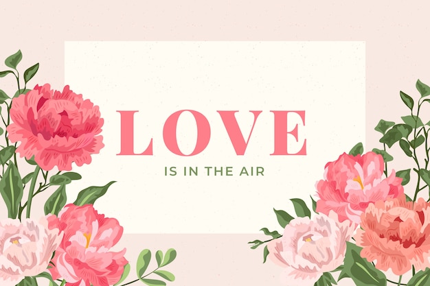 2d fiori vintage background con amore nell'aria lettering