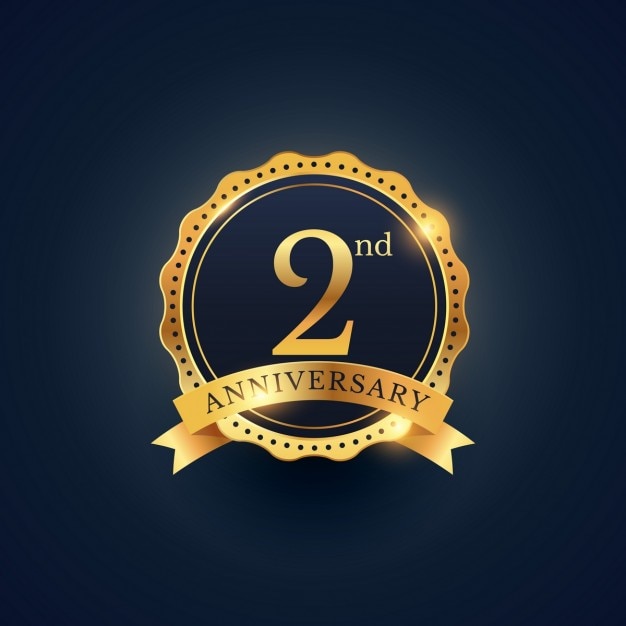 無料Vector 黄金色の第二周年のお祝いのバッジのラベル