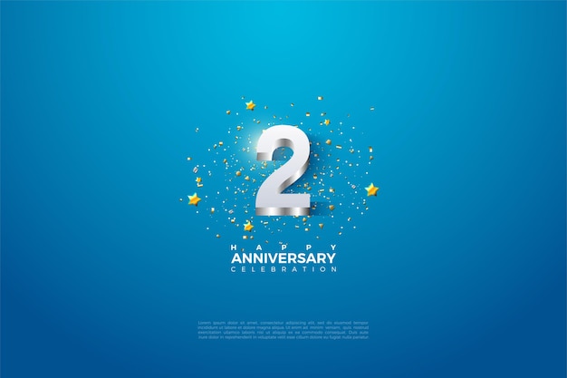 2nd anniversary with a 3d number illustration embossed in sparkling silver.