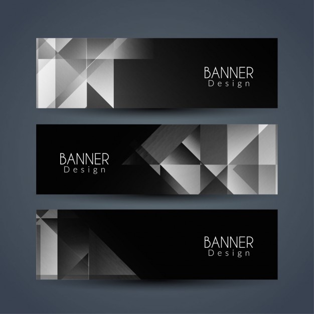 3 black polygonal banners