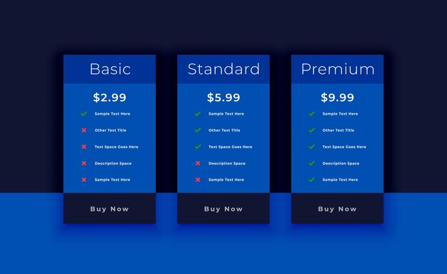 3 option pricing checklist layout for web comparison