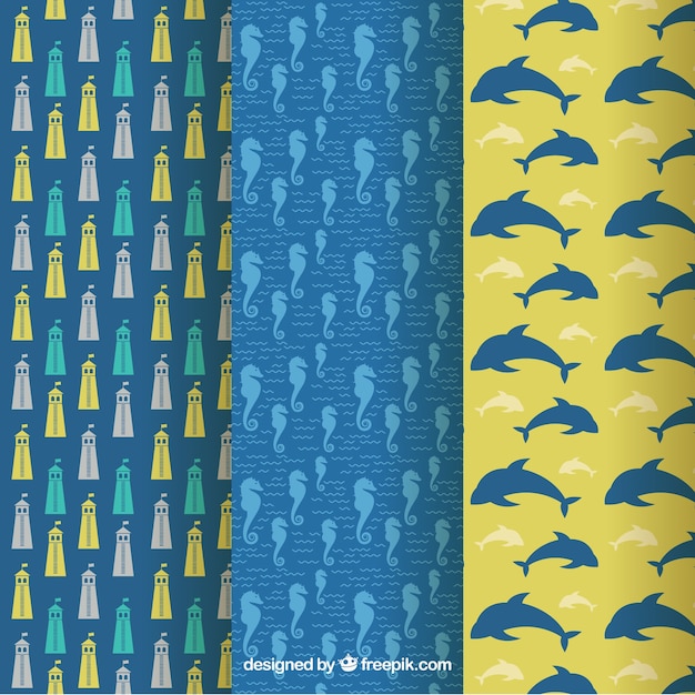 Free vector 3 patterns with nautical elements