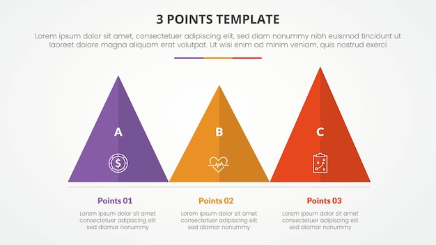 Vettore gratuito 3 punti modello di fase concetto infografico per la presentazione di diapositive con con lista di 3 punti con vettore di stile piatto