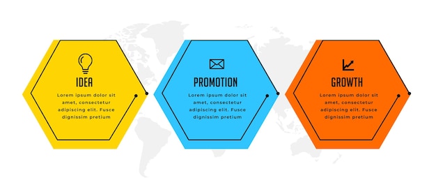 Free vector 3 step infographic option chart template with world map design vector