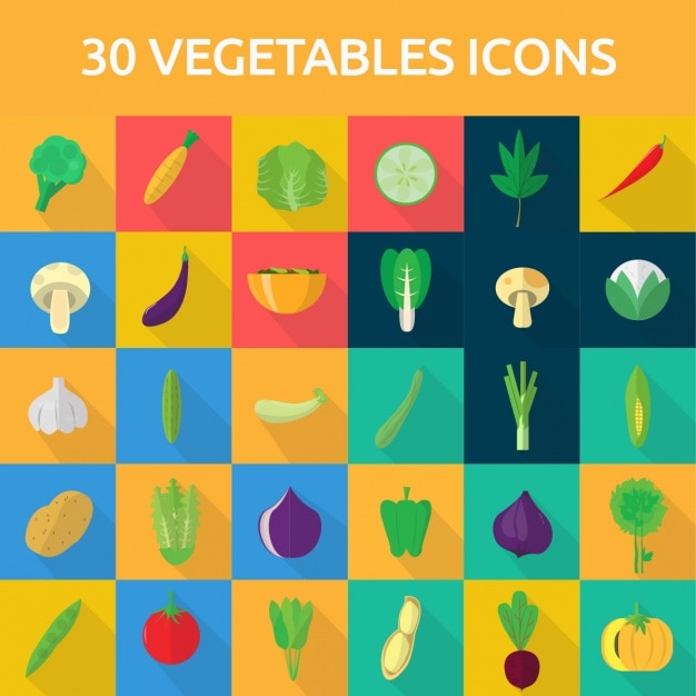 Бесплатное векторное изображение 30 овощей иконки