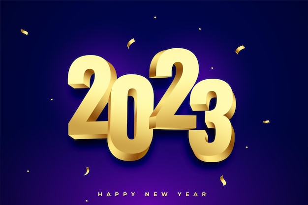 Бесплатное векторное изображение 3d 2023 золотой текст новогодний фон