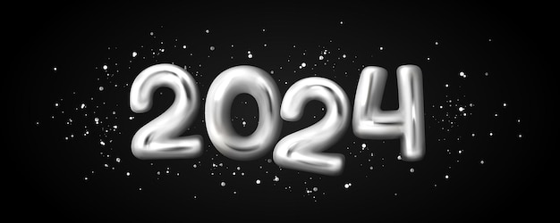 Vettore gratuito testo 3d 2024 per il banner di felice anno nuovo