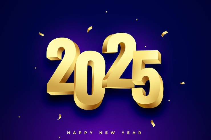 Free Vector 3d 2025 new year greeting background with golden confetti