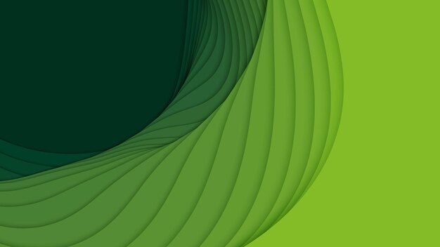 紙のカット形状の3D抽象的な背景。緑の彫刻アート。グラデーションフェードカラーのペーパークラフトランドスケープ。