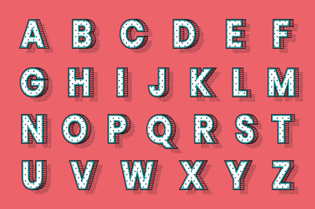 3d alphabet  isometric halftone style typography