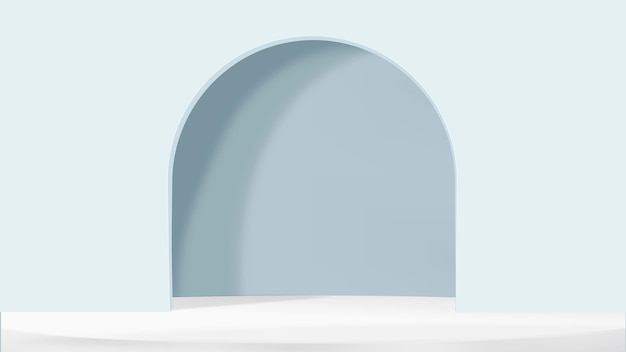 青いシンプルなスタイルの3Dアーチ製品背景ベクトル