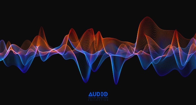 Onda sonora audio 3d. oscillazione dell'impulso musicale colorato. modello di impulso incandescente.