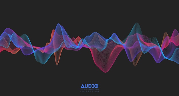 Vettore gratuito onda sonora audio 3d. oscillazione dell'impulso musicale colorato. modello di impulso luminoso.