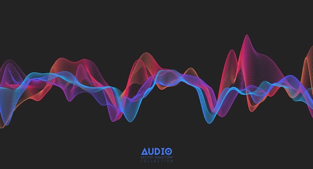 Vettore gratuito onda sonora audio 3d. oscillazione dell'impulso musicale colorato.