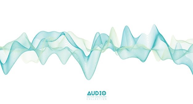 3Dオーディオ音波。薄緑色の音楽パルス振動。輝くインパルスパターン。